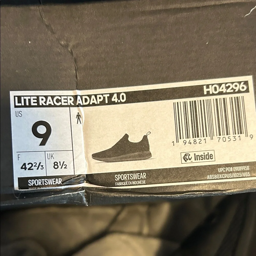 Adidas Men’s Lite Racer Adapt 4.0 Black NIB Sneakers W/Cloudfoam Technology,Sz 9 - Picture 12 of 12